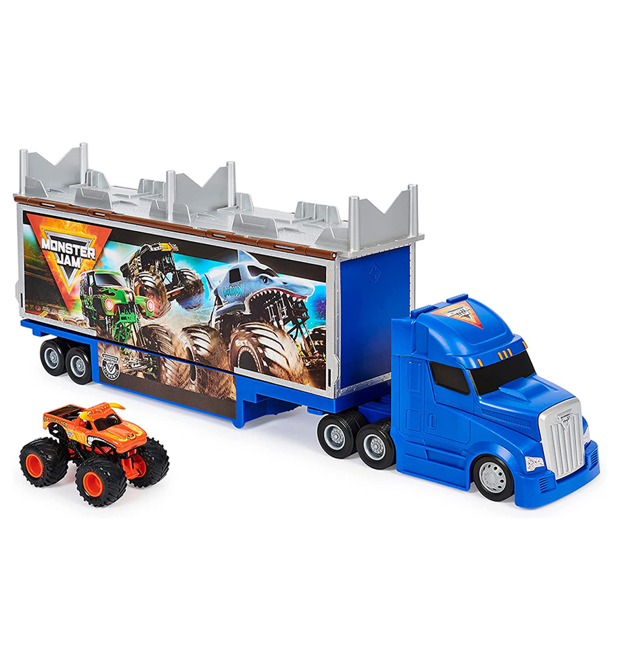 Monster Jam 2-in-1 Transforming Hauler Playset with Exclusive 1:64 Scale El Toro Loco Diecast Monster Truck