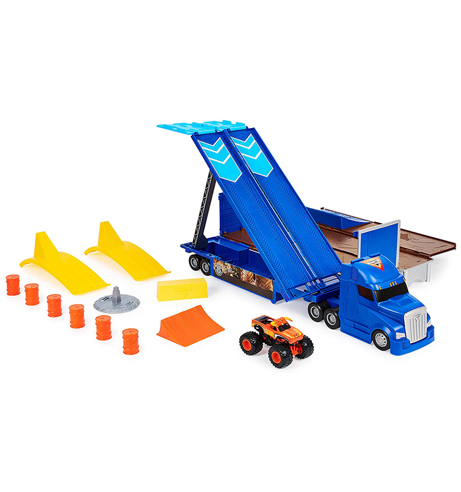 Monster Jam 2-in-1 Transforming Hauler Playset with Exclusive 1:64 Scale El Toro Loco Diecast Monster Truck