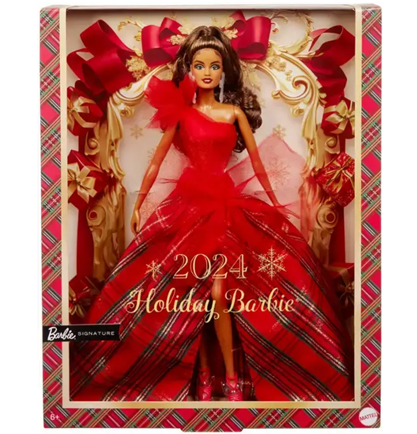 Barbie 2024 Holiday Barbie Dolls, Seasonal Collector Gift, Barbie Signature, Plaid Gown with Red Bow