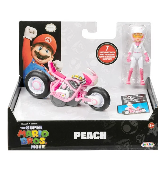 Super Mario Bros. The Movie Pull Back Racers Peach Figure & Vehicle