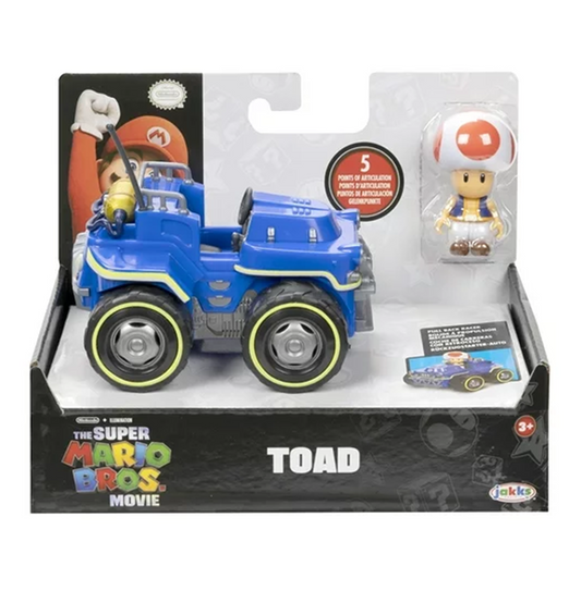 Super Mario Bros. The Movie Pull Back Racers Toad Figure & Vehicle