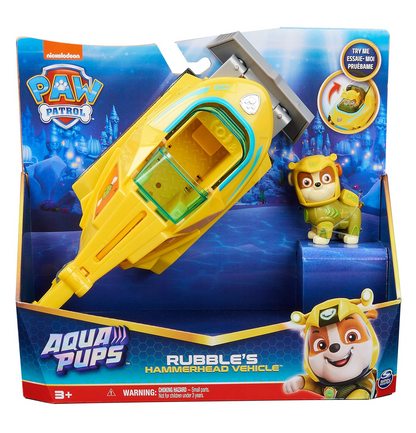 Paw Patrol Aqua Pups Rubble Transforming Hammerhead Shark Vehicle with Collectible Action Figure