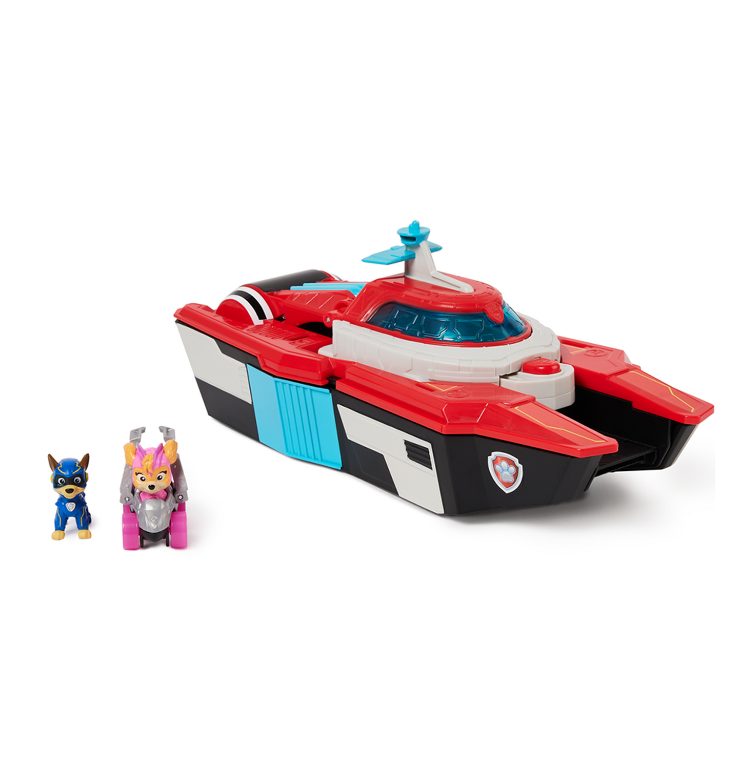 PAW Patrol: The Mighty Movie Pup Squad Aircraft Carrier Skye Racer & Chase Figure Playset