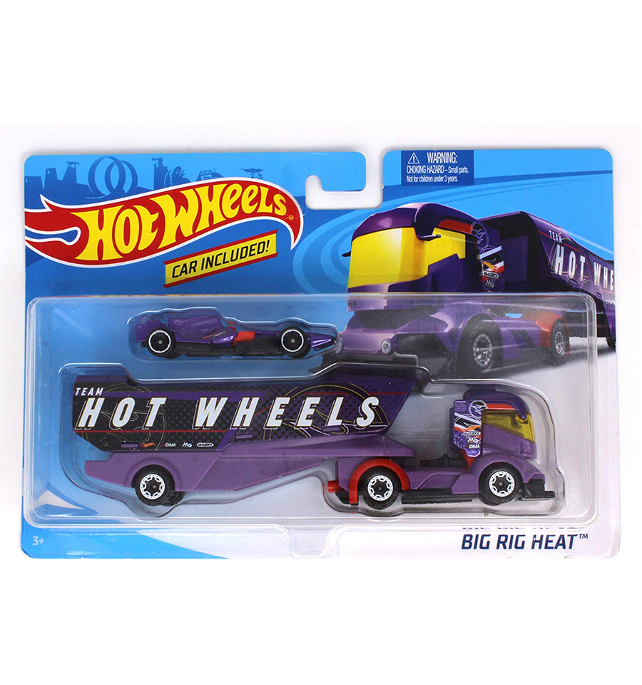Hot Wheels Big Rig Heat with Detachable Trailer and Car - Purple Team
