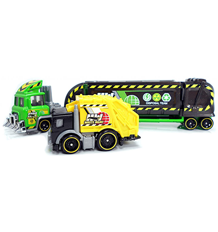 Hot Wheels Super Rigs Trash Basher (Black/Green) - Detachable Trailer & 1:64 Scale Vehicle