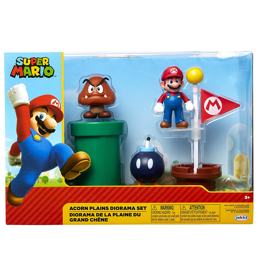 Nintendo Super Mario Acorn Plains 2.5" Diorama Bob-Omb, Mario & Goomba