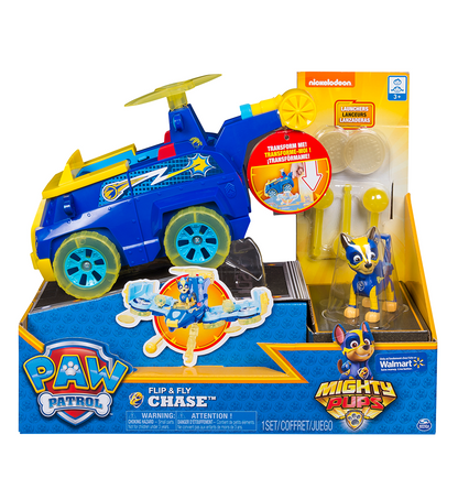 PAW Patrol Mighty Pups - Chase's Flip & Fly, 2-in-1 Transforming Vehicle 