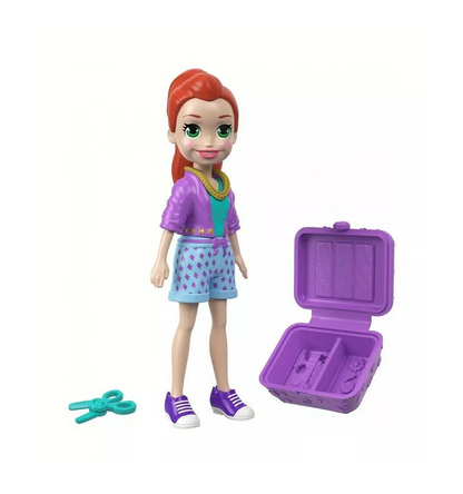 Polly Pocket Active Pose Totes Cute Lila Glam Doll with Salon Kit