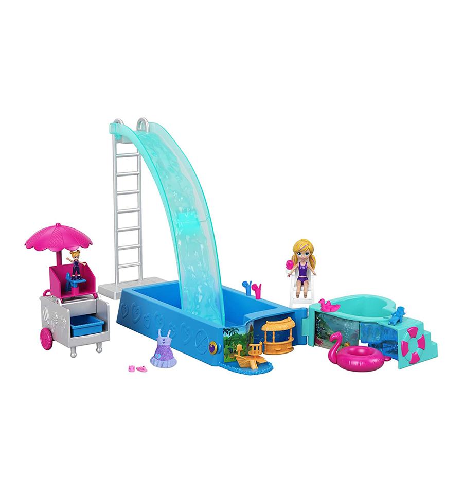Polly Pocket Splashtastic Pool Surprise Playset with 2 Polly Dolls
