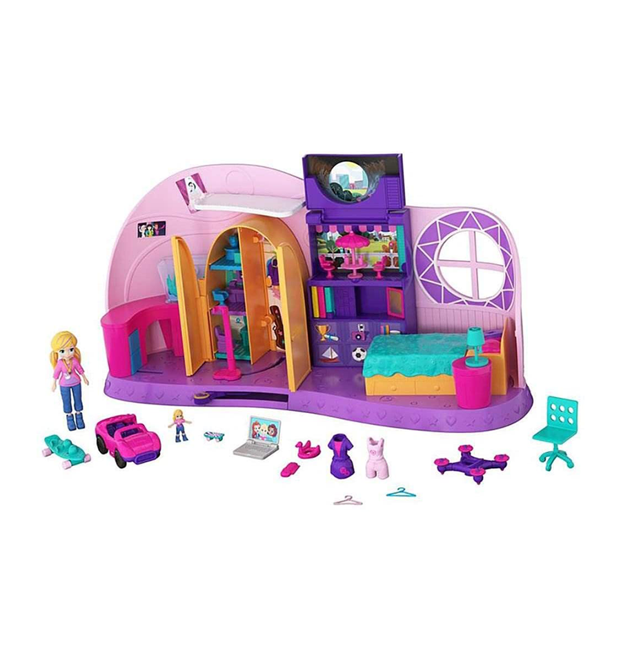 Polly Pocket Go Tiny! Room Playset with Adventure Dolls & Accessories