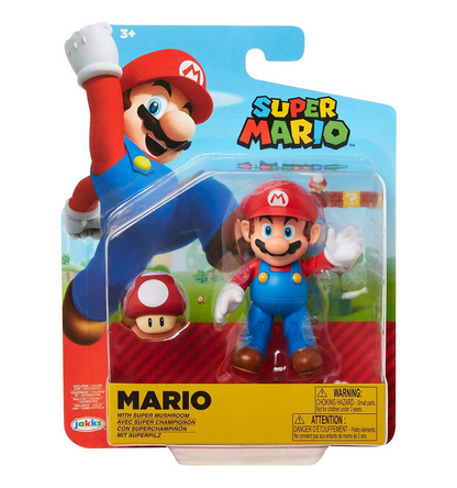 World of Nintendo  4" Mario Figure with Red Mushroom