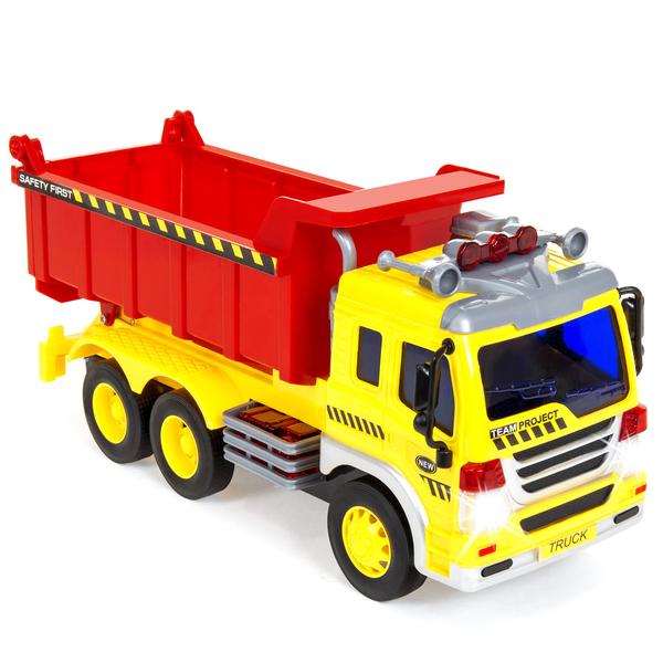 1/16 Scale Friction Powered Toy Dump Truck w/ Lights and Sound